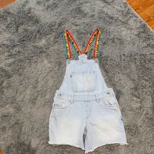 Jean overalls shorts with 🌈 straps size 14 girls